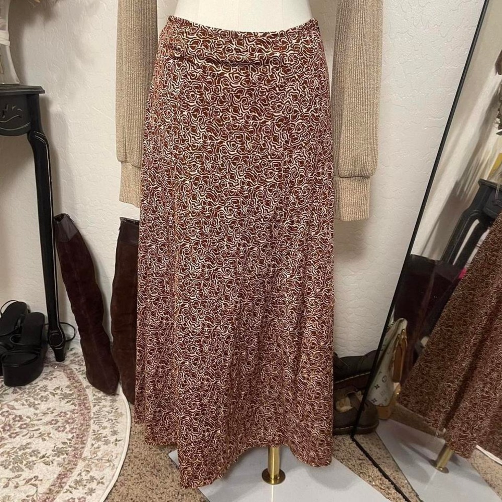 Grunge‎ Cottage Abstract Print Viscose Designer Midi Skirt